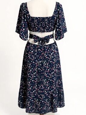 Altar'd State Navy Floral Midi Dress with Back Tie